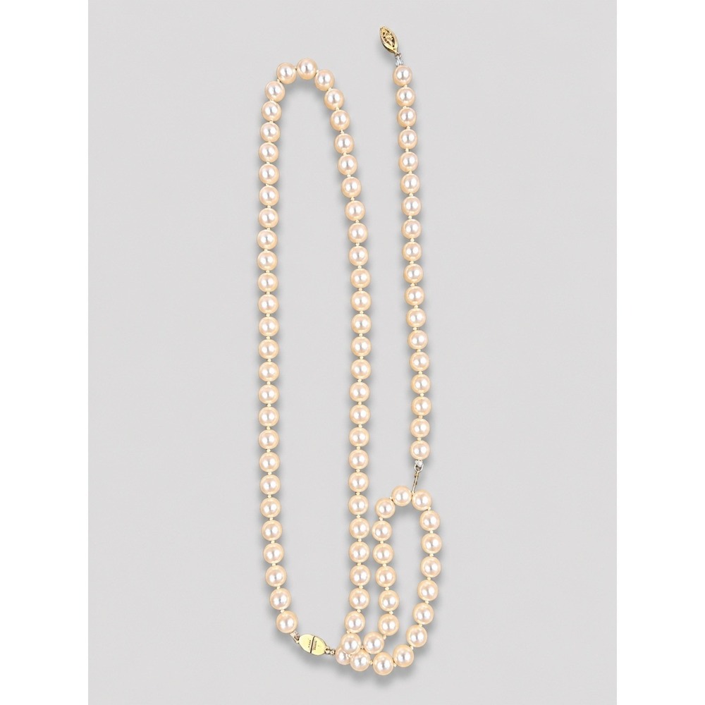 Monet Vintage Peach Faux Pearl Lariat Necklace Gold Tone Clasp Knotted 22 Inch
